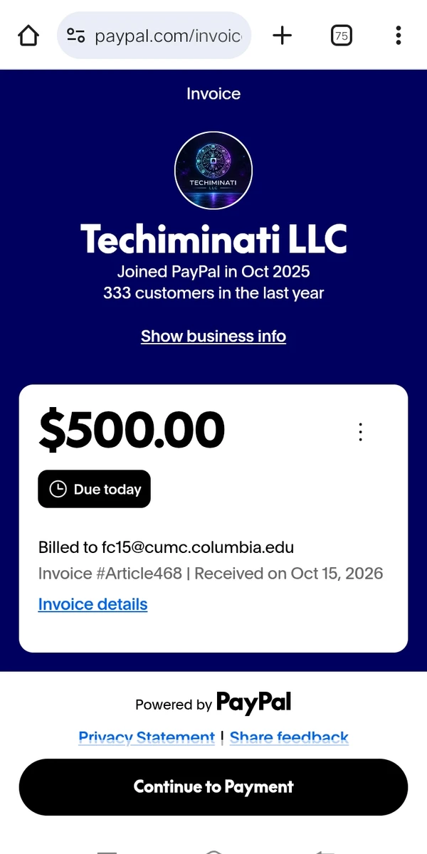 Techiminati LLC Mobile PayPal Invoice View